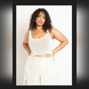 Eloquii White Knit Fringe Tank Top